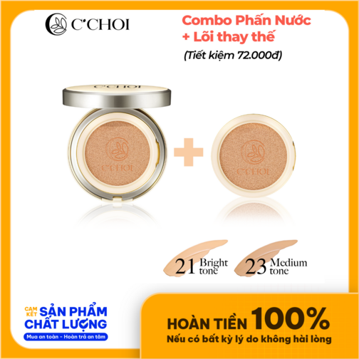 Combo Phấn Nước+Lõi che phủ,độ bám tốt,chống nắng,làm chậm lão hoá da,cho cả phụ nữ có thai và cho con bú C'Choi Herbal DD Cushion